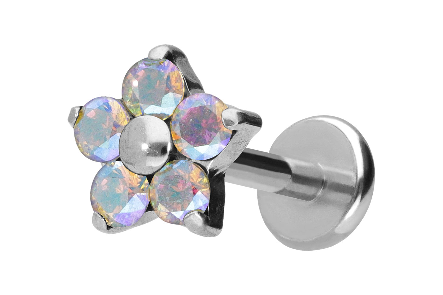 Titan Labret Piercing mit Push Fit KRISTALLBLUME